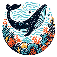 Blue Whale in Coral Emblem