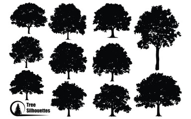 Different types of plant and tree silhouette vector