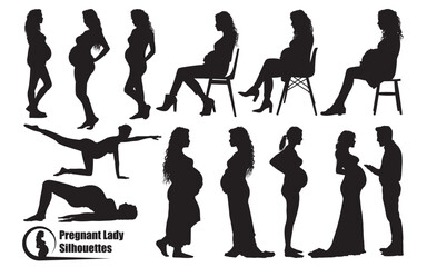 pregnant woman or pregnant lady silhouette vector