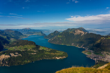Fototapeta na wymiar Panoramic view from Fronalpstock on Lake Lucerne in Switzerland.