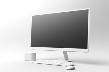 Blank computer display, front view, white background. 3D illustration. - Mockup. Generative AI
