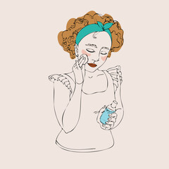 Vector image of a girl taking off her makeup