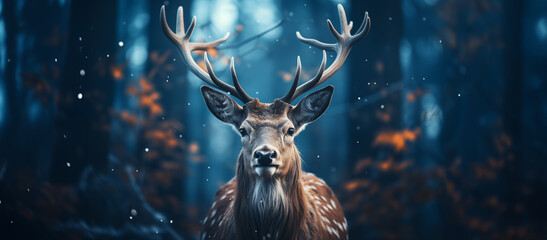 Beautiful deer in foggy atmospheric winter forest - Powered by Adobe
