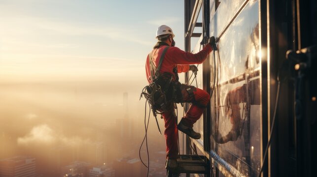 construction worker climber on a high-rise building