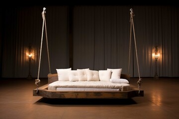 A swing bed on a plain backdrop. Generative AI