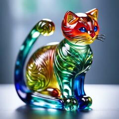 Sleek and Colorful Glass Cat Figurine: A Beautiful and Stunning Centerpiece