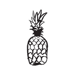 Vector pineapple sign. Hand-drawn style. Organic pineapple icon. Healthy food concept sign. Ananas icon for logo, label, badge design. Black pineapples emblem.