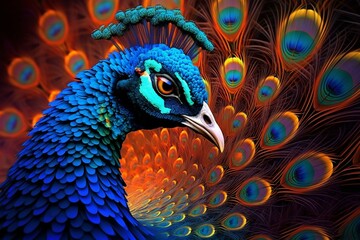 Fractal artistic representation of a peacock bird. Generative AI