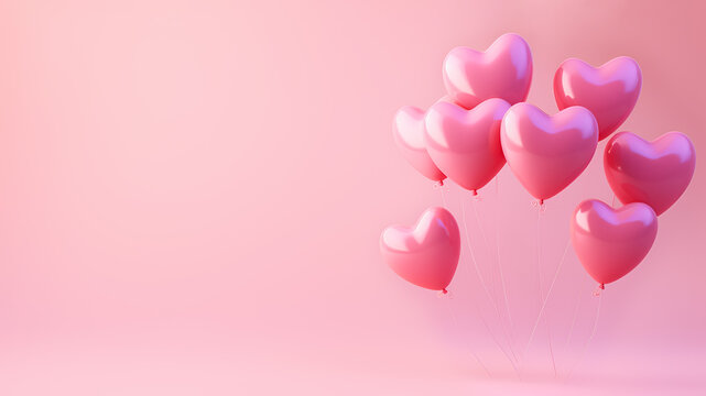 Pink heart shaped ballons on soft pink background
