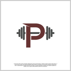 Letter gym with barbel logo design template unique concept Premium Vector