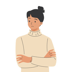 Woman thinking, doubting with sceptical pensive face expression. Thoughtful annoyed person wondering.