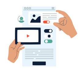 UI UX design of mobile app concept. Abstract phone application interface creation process.