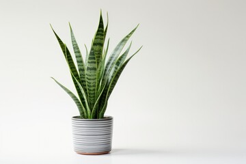 A beautifully arranged potted Sansevieria, bringing a touch of nature to the interior with its fresh, green leaves.