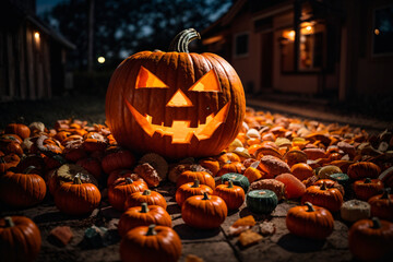 big jack o lantern on a dark background