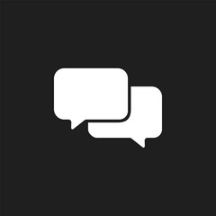 White message bubble icon on black background.