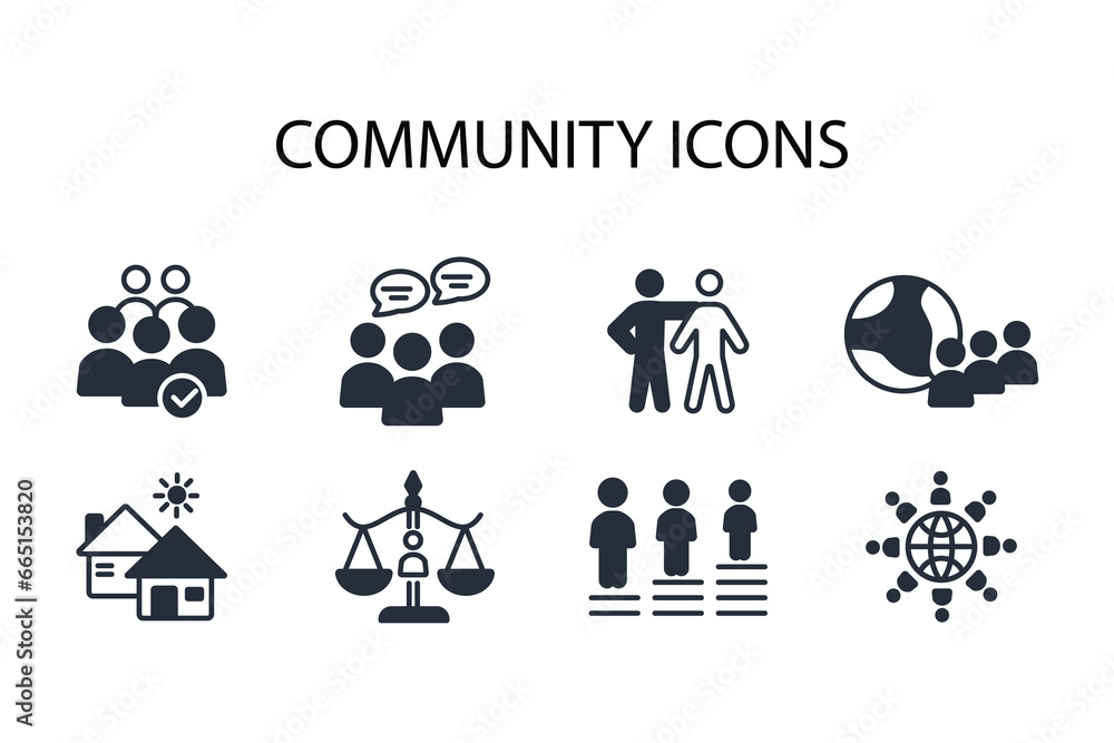 Poster community icon set.vector.editable stroke.linear style sign for use web design,logo.symbol illustrat