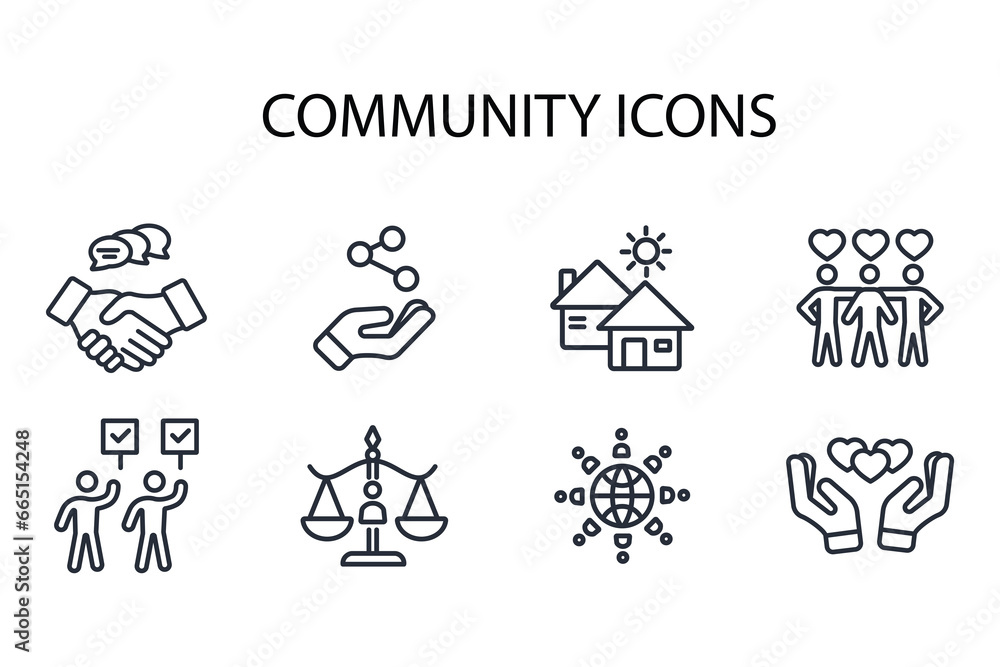 Poster community icon set.vector.editable stroke.linear style sign for use web design,logo.symbol illustrat