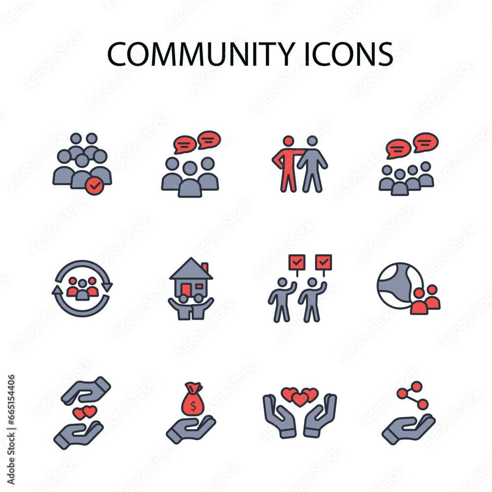 Poster community icon set.vector.editable stroke.linear style sign for use web design,logo.symbol illustrat