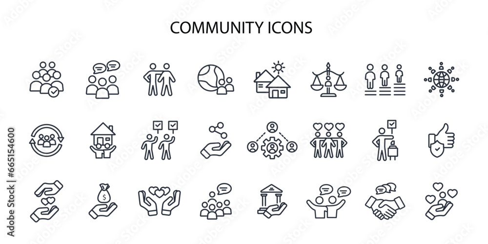 Poster community icon set.vector.editable stroke.linear style sign for use web design,logo.symbol illustrat