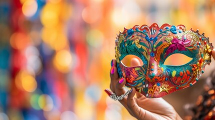 AI generated illustration of a hand holding a vibrant mask