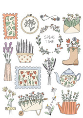 Spring sticker set with flowers