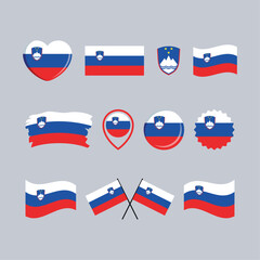 Slovenia flag icon set vector isolated on a gray background. Slovenian Flag graphic design element. Flag of Slovenia symbols collection. Set of Slovenia flag icons in flat style