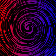 Vector abstract pattern in the form of a black spiral on a red and blue background