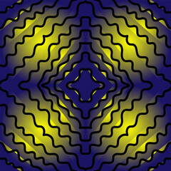 Vector abstract pattern in the form of black wavy lines on a yellow and blue background