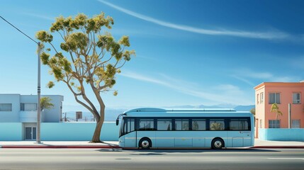 Fototapeta premium AI generated illustration of a public bus driving on the road