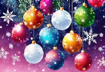 christmas balls and snowflakes hanging from a christmas tree