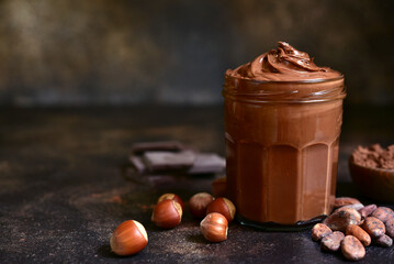 Homemade delicious chocolate and nut spread.