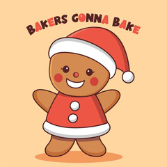 Cute Christmas gingerbread cookie for different holidays designs. Vector illustration.