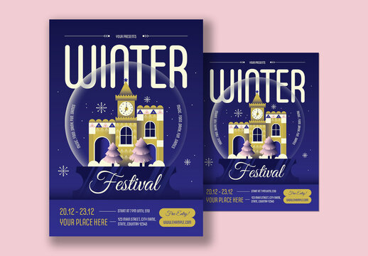 Blue Flat Design Winter Festival Flyer Layout