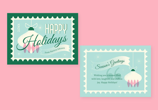 Blue and Pink Modern Holiday Card Layout