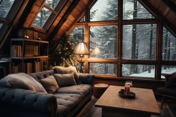 Warm Winter Retreat: Cozy Cabin Interior Ambiance