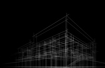 House architecture digital drawing 3d illustration