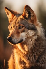 Fototapeta premium A beautiful portrait of a brown Wolf in the woods.