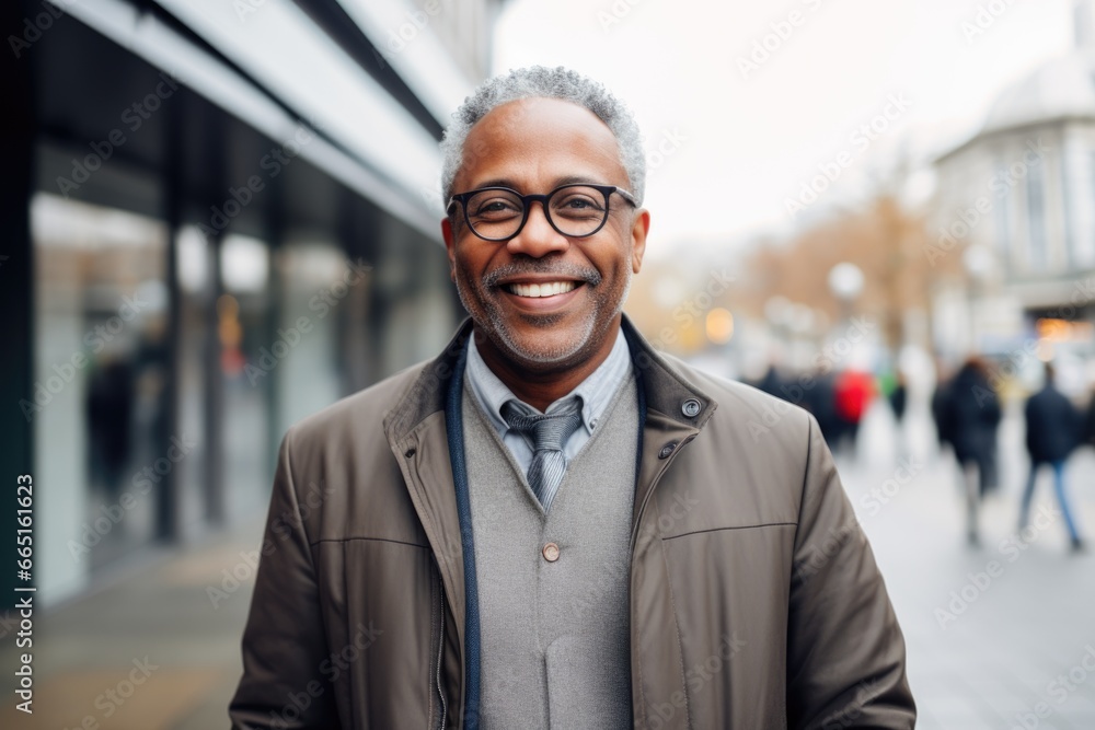 Wall mural portrait of a smiling senior man in the city