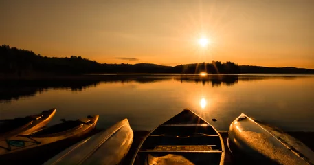 Crédence de cuisine en verre imprimé Canada Golden Sunrise Over Northern Ontario Park: Serenity On A Two River Lake In Canada.  Travel Photography.