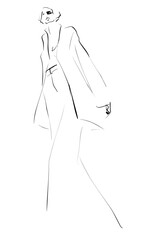 Woman in coat. Fashion illustration in sketch style. Vector