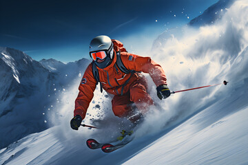 Blissful Skiers Carving Through the Snowy Slopes with Joy - obrazy, fototapety, plakaty