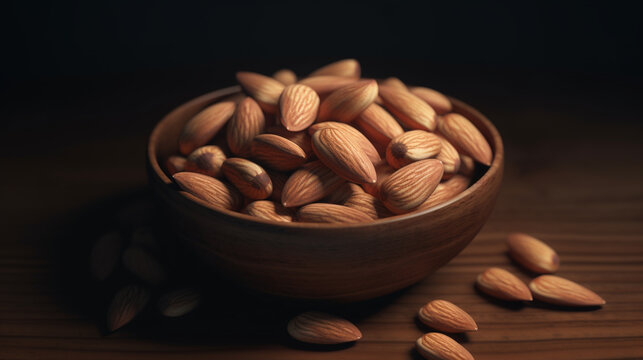 Bol de fruits secs, amandes. Ol&eacute;agineux. Nourriture. Pour conception et cr&eacute;ation graphique.