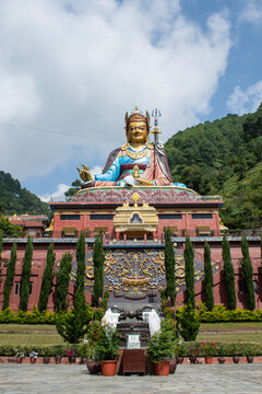 Dakshinkali, Nepal: the 40 metres high statue of Guru Rinpoche (Padmasambhava, Born from a Lotus), tantric Buddhist Vajra master, built in 2012, overlooking Dollu and Pharping monasteries