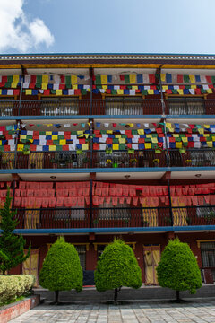Dakshinkali, Nepal: view of the monastery of Guru Rinpoche (Padmasambhava, Born from a Lotus), tantric Buddhist Vajra master, built in 2012, overlooking Dollu and Pharping monasteries
