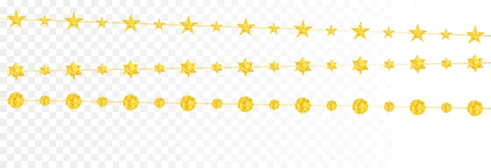 Foto op Plexiglas Christmas decoration png. Vector golden garland png. Garland with shiny toys. Gold decorations, sparkling toys. © Vitaliy
