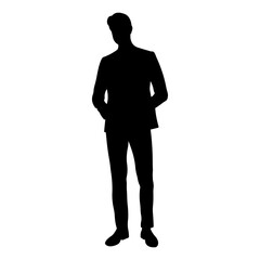 Vector silhouette of standing man in suit isolated on white background.Business man.
