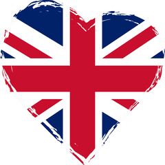 Obraz premium United Kingdom Flag in heart shape grunge brushstroke. British Flag Heart. Vector brush stroke flag, symbol.