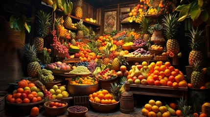 Fototapeten An exotic fruit market, a sea of vibrant colors and textures that tantalize the senses. © nomi_creative