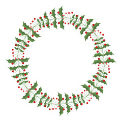 Christmas wreath with red berries, with a place for text. Vector illustration.