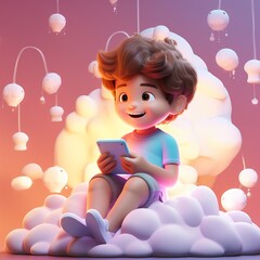 Obraz na płótnie Canvas 3d rendering of A cartoon little boy playing a video game